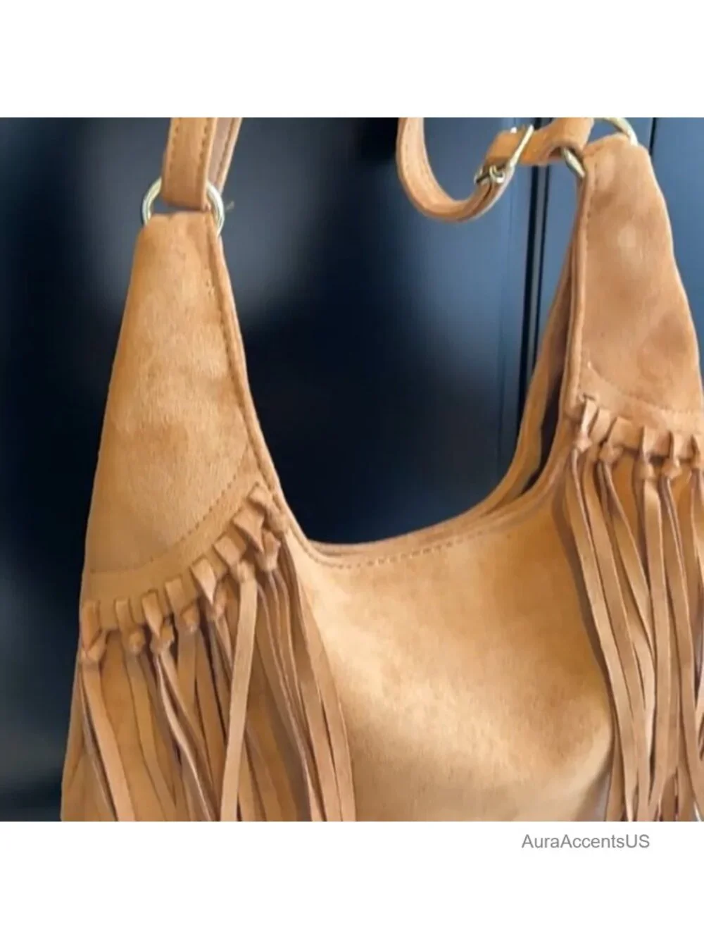 Faux Suede Fringe Hobo Bag, Magnetic Closure Shoulder Purse